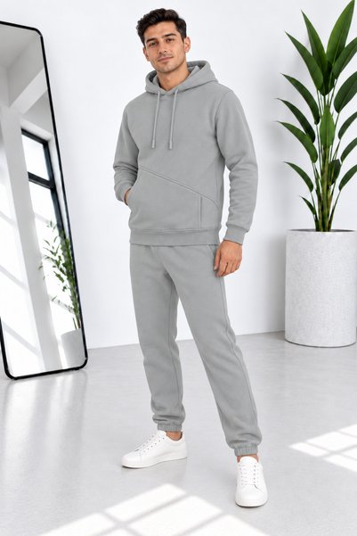 by fiyaka fashion Men's Premium Quality 3-Thread Cotton Model Hooded Track Su...