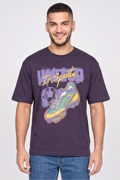 Highlander Zoox Men Crew Neck Short Sleeve Graphic Print T-Shirt, Dark Purple