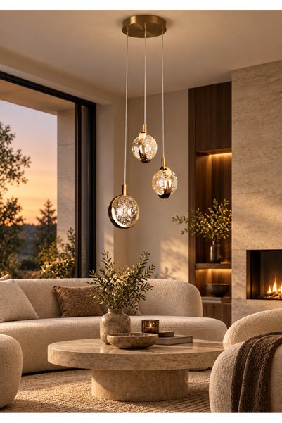 Generic Brand ثريا كرات لونا تريو كريستالية LED مدمجة بثلاثة ألوان