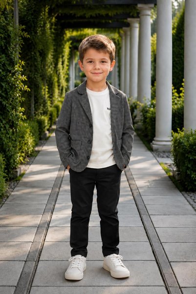 Mutlu Kids Boy's Houndstooth Patterned Jacket T-Shirt Set