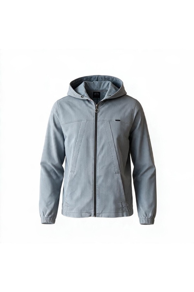 BeHill Hooded Zippered Denim Jacket Without Lining