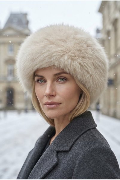 Belifanti Collection Women's Ecru Luxury Furry Soft Fur Winter Plush Cap Hat ...