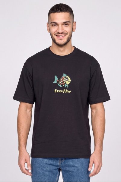 Highlander Zoox Men Crew Neck Short Sleeve Embroidered T-Shirt, Black