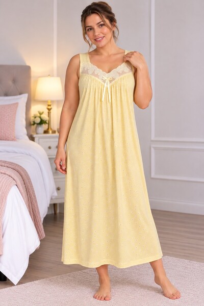 Alize Moda 100% Cotton, Daisy Pattern, Straps, Large Size Women's Nightgown