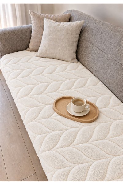 coverbox Leaf Patterned Double-Sided Welsoft Plush Sofa Seat Cover 100 × 200 ...