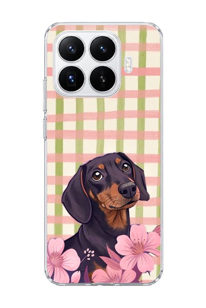 lelia Mi 17t Compatible Sausage Dog Pink Plaid Printed Transparent Phone Case