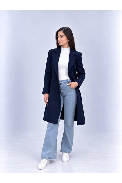 Stilife Fermin Uzun Blazer Ceket Lacivert