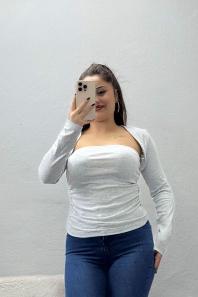 BELENDİR Women's Ribbed Square Neck Bodysuit Gray
