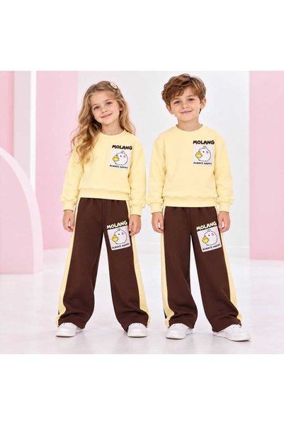 ARBİ kids طقم سويت شيرت مولانج للجنسين مع بنطلون من ثلاث خيوط ناعمة