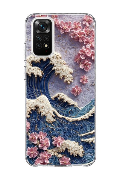 lelia حافظة هاتف شفافة متوافقة مع Redmi Note 11 / 11S مطبوعة بنمط Wave وCherr...