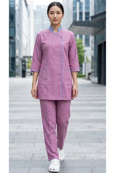 ABSHIR Housemaid Uniform/Khadama/Nanny Uniform Set, V-Neck Tunic with 3/4 Sle...