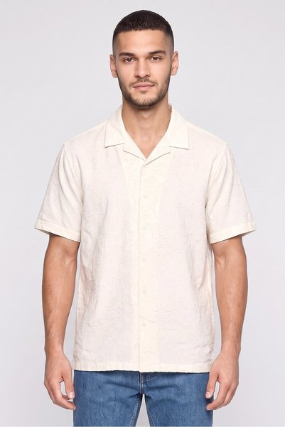 Native Men Relaxed Fit Textured Short Sleeve Casual Shirt, Cream