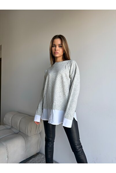KENZA'A TRİKO Pulover tricotat supradimensionat tip cămașă