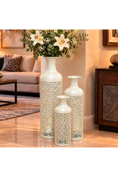 PixelsFurniture طقم مزهريات (فازات) 3 قطع فازات معدنية فاخرة من بكسل الأثاث, ...
