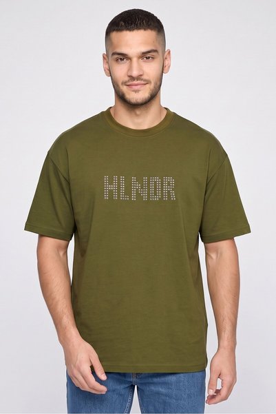 Highlander Men Oversized Fit Brand Logo Short Sleeve T-Shirt, Olive