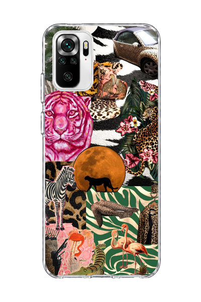 lelia حافظة هاتف شفافة مطبوعة بتصميم Wild Animal Collage متوافقة مع Redmi Not...