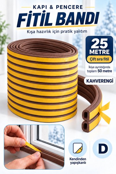 Badem10 Kahverengi Kapı Pencere Bant Fitili 25 Mt Çift Şerit Kendinden Yapışk...