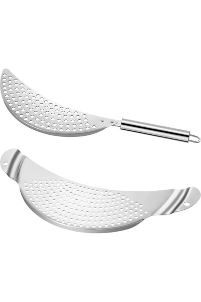 Noonedibs 2 strecuratori oala otel inox semiluna cu maner, paste tigaie, dife...