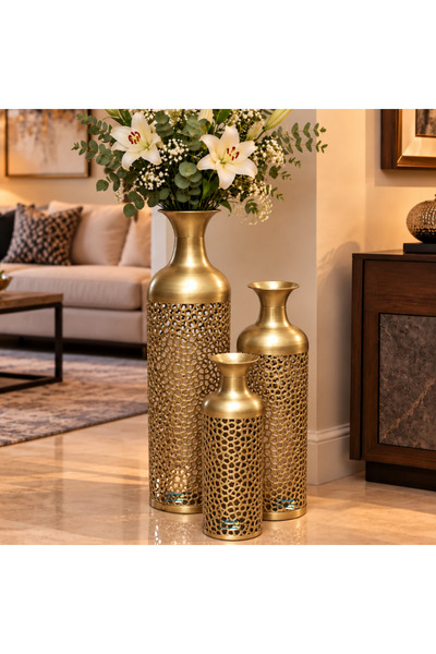 PixelsFurniture طقم مزهريات (فازات) 3 قطع فازات معدنية فاخرة من بكسل الأثاث, ...
