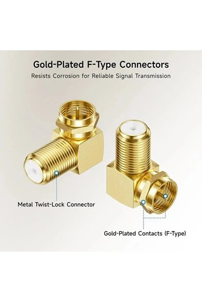 Derwell 100 Adet Gold L Tipi F Konnektör 90 Derece Açılı Dayanıklı Metal Gövde Uydu Anten Kablo Birleştirici Şık Altın Kaplama Kolay Kurulum Yüksek Performanslı Güvenilir Tv Fiş Seti