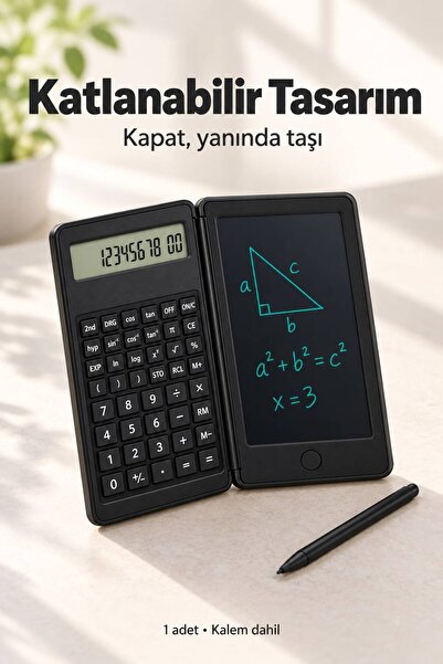 Evgereçlerim Katlanabilir Bilimsel Hesap Makinesi Silinebilir LCD Yazı Tabletli Kalemli