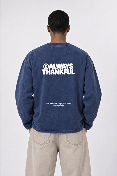 Respire Erkek Always Baskılı Yıkamalı Oversize Long Sleeve Lacivert