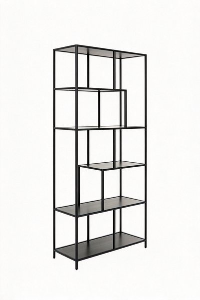 Generic Brand FFD Black Glass Bookshelf, Tall Open Bookcase, 80x35x180cm, Liv...
