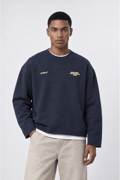 Respire Erkek Cake Baskılı Pis Dikiş Detaylı Oversize Sweatshirt Lacivert