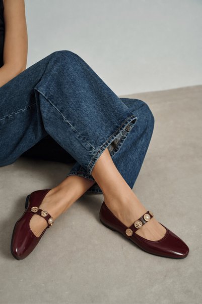 Hepsi Moda Pearl Buckle Patent Leather Ballerinas - Hl - Burgundy