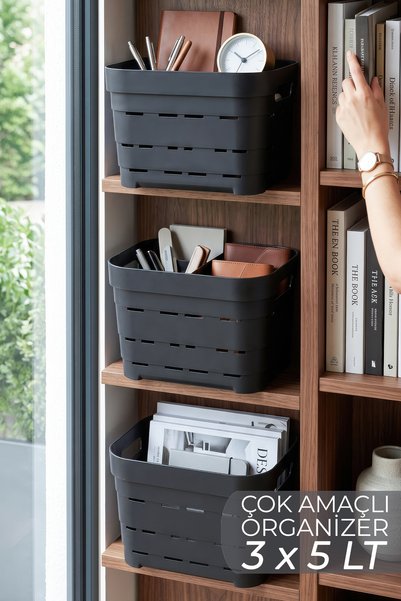 Soft Chef 3'lü Çok Amaçlı Organizer Sepet 5 Litre – Mutfak Banyo Dolap İçi Dü...