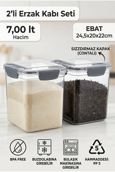 MAXİFRESH 2-Piece Food Container 7.00 Liter Leak-Proof Storage Container Kitc...