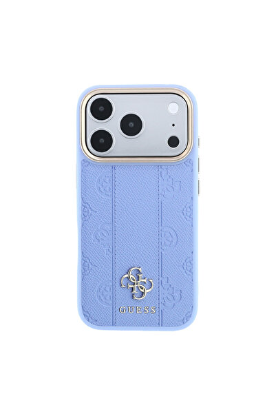 Guess iPhone 18 Pro Max Case Licensed M-Safeli Striped Peony 4g and Text Logo Cover Light Blue