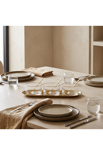 Lifestyle Ruwa 6-Piece Striped Glass Bowl and Spoon Set with Tray