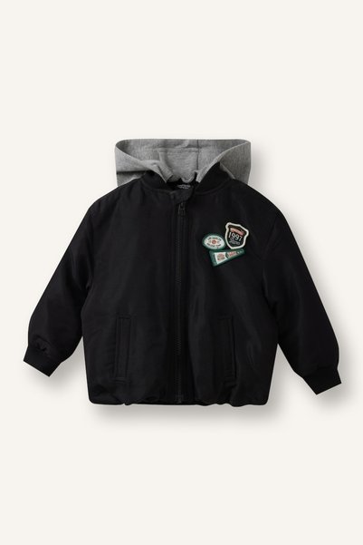 DeFacto Windproof Embroidered Hooded Black Baby Boy Coat H0204A5/Bk27