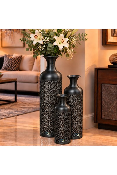 PixelsFurniture طقم مزهريات (فازات) 3 قطع فازات معدنية فاخرة من بكسل الأثاث, ...