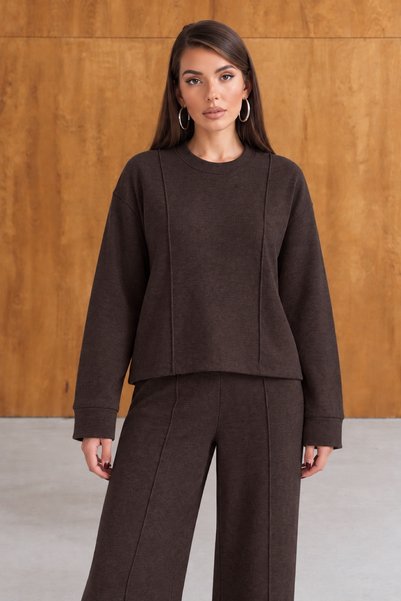 Paw Garage Women's Alora Selanik Fabric Top and Bottom Set with Grass Stitching Detail and Wide-Leg Pants