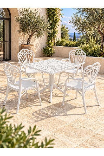 SESA HOME TİCARET Ferforje Görünümlü Plastik Bahçe ve Balkon Masa Sandalye Ta...