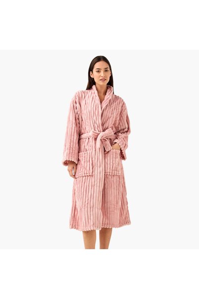 Lifestyle Ribbed Belted Flannel Bathrobe