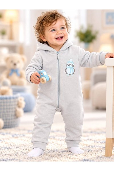 Sönmez Baby MR PENGUİN KIŞLIK ÜÇİP İÇİ ŞARDONLU KAPÜŞONLU TULUM ERKEK BEBE TA...