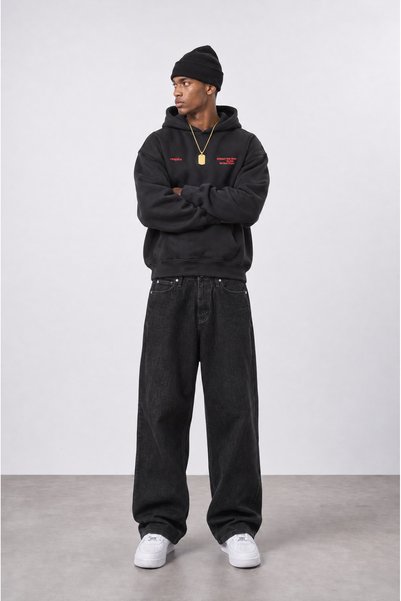 Respire Erkek notbasic Baskılı Oversize Hoodie Siyah