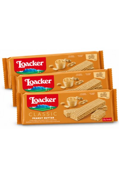 Loacker Set de 3 x Waferi Crocanți Clasici cu Cremă de Unt de Arahide, 525 g