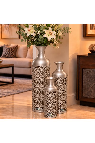 PixelsFurniture طقم مزهريات (فازات) 3 قطع فازات معدنية فاخرة من بكسل الأثاث, ...