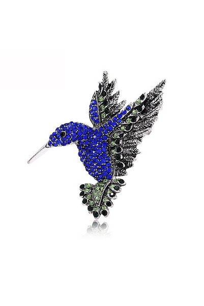 Alviro Broșă colibri cu cristale, albastru închis, 5,2 × 5,7 cm