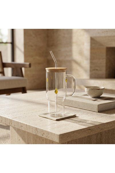 Lifestyle Lemon Print Glass Sipper - 900 ml