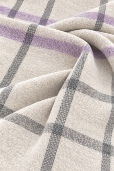 OUS Women's Ecru Lilac Gray Plaid Oversized Shawl 180X65 cm Soft Textured Tasseled Winter Shawl Scarf – Shoulder Shawl