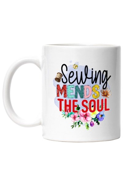 INOVATIX Cana alba personalizata,Sewing mends the soul,profesie, munca,dedica...