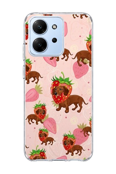 lelia Redmi 15C Compatible Strawberry Sausage Dog Printed Transparent Phone Case