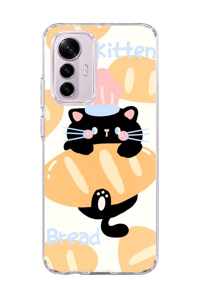 lelia Mi 12 Lite Compatible Black Cat Bread Printed Transparent Phone Case