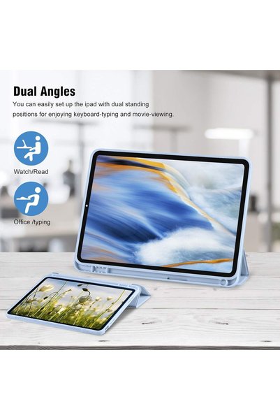 BluePeak Essentials BluePeak Case for iPad 10th Generation 2022, 10.9 Inch, TPU Material, Trifold Stand, Pencil Holder, Protective Smart Cover (Sky Blue)