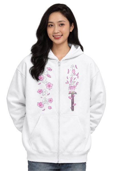 Fuddy Moda Unisex Oversize Bleach Byakuya Kuchiki Sırt Baskılı Kapüşonlu Fermuarlı Anime Temalı Sweatshirt
